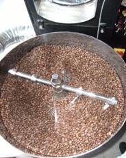 coffee beans cooling in roaster